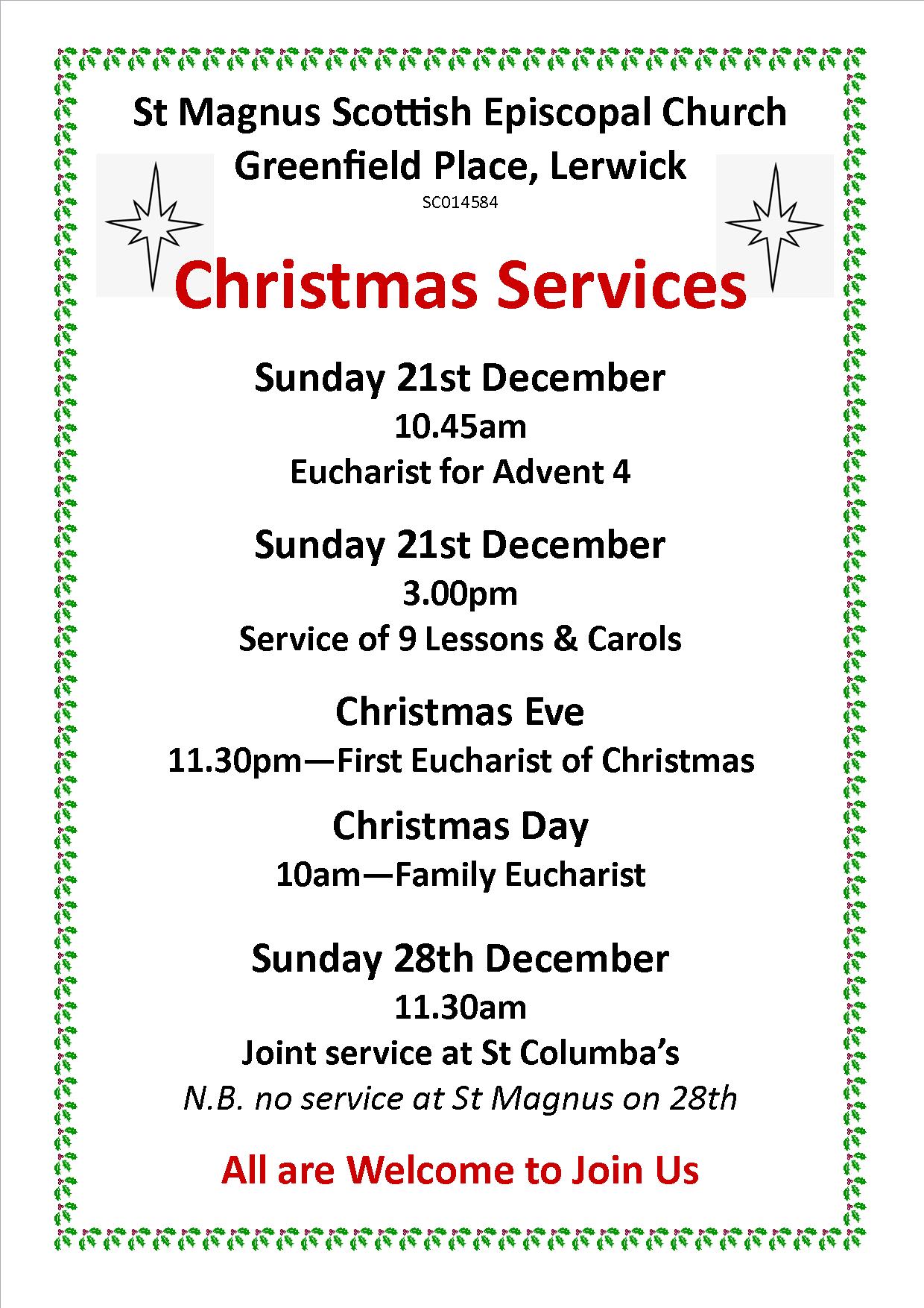 St Magnus Lerwick Christmas Services 2025
