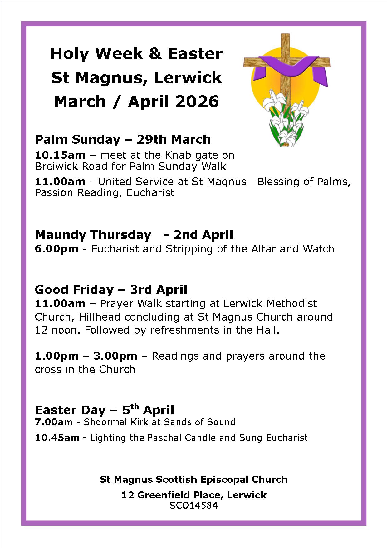 Holy Week 2026 – St Magnus, Lerwick